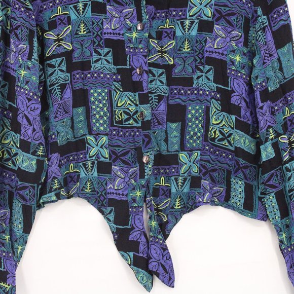 Vintage Chico's Design Shirt Womens Purple Hawaiian Pattern Cropped Retro Size 3 - Picture 4 of 9